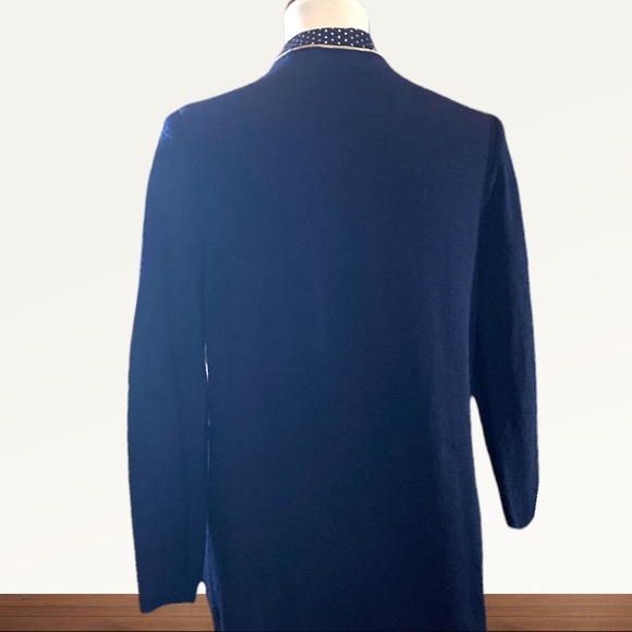 ST JOHNS 100% wool vintage BLUE Cardigan Golden buttons & accents Sz S - Picture 2 of 5